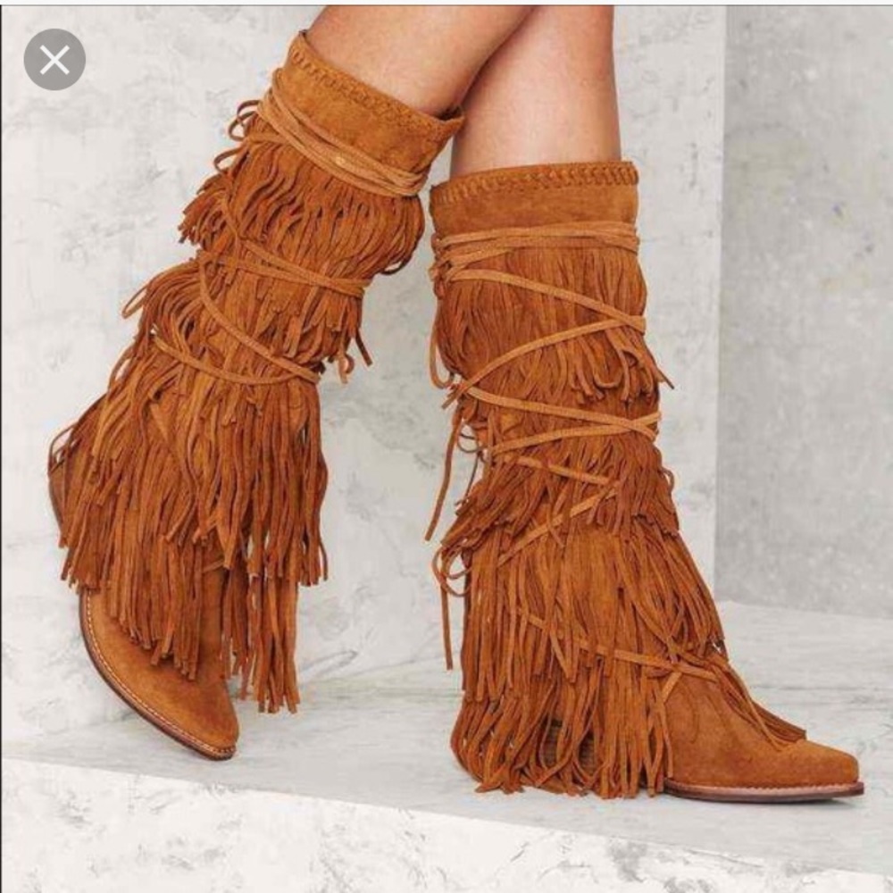Jeffrey Campbell Tan Fringe Heeled Boots - Picture 3 of 8